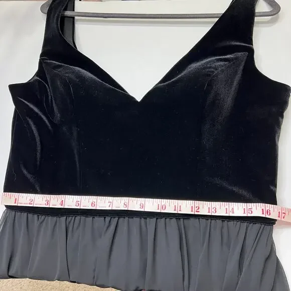 Mori Lee Black Velvet Chiffon Gown Dress Plus Size 16 - Picture 11 of 15